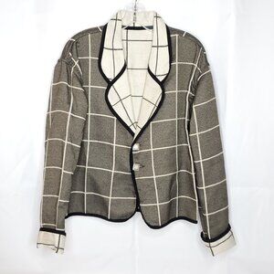 Womens Plaid Blazer XL Black Off White Windowpane Reversible Preppy Boho 90s